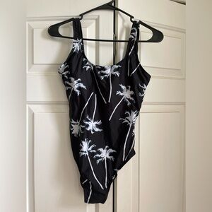 Aeropostale Black Palm Tree One Piece Swimsuit M